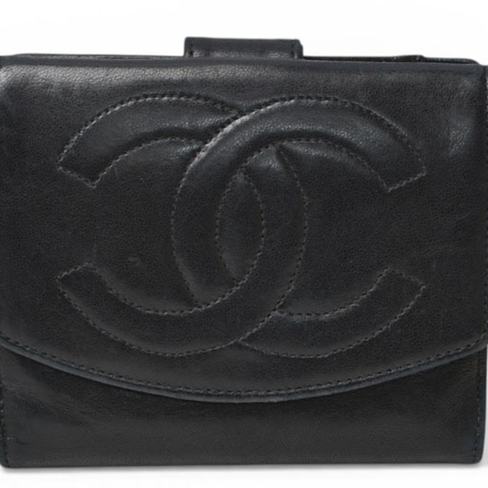 CHANEL Authentic Black Logo Wallet